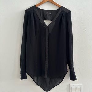 Rock & Republic Sheer Black Long Sleeve Button-Up Open Back Oversized Top XS